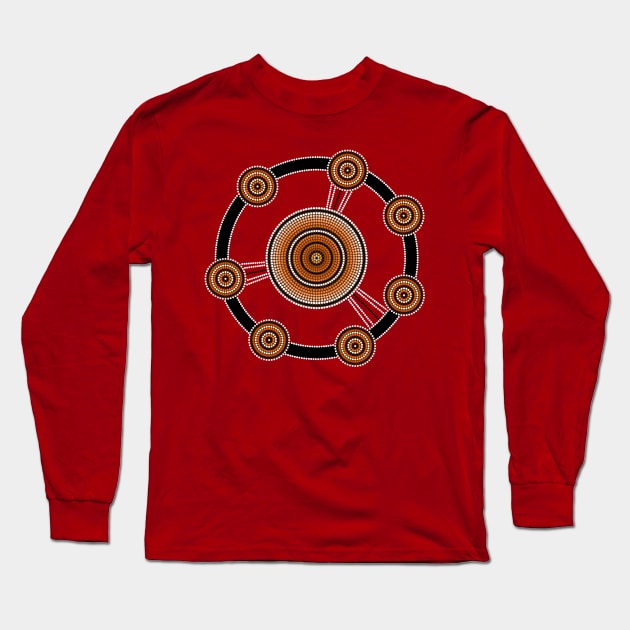 An illustration based on aboriginal style of dot painting depicting demarcation solution Long Sleeve T-Shirt by Dedoma